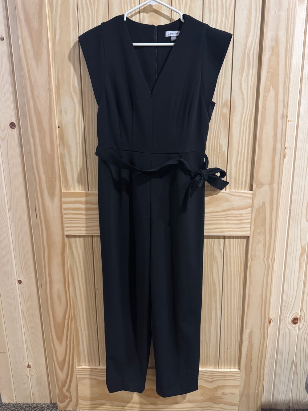 CALVIN KLEIN WOMENS BLACK JUMPSUIT WITH ZIPPER BACK AND TIE BELT